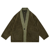 Men's Japanese Retro V-Neck Fleece Jacket in Contrast Color